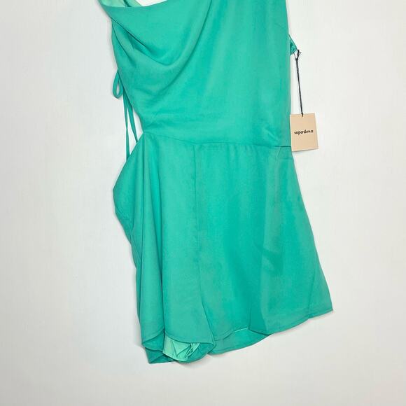 NEW Superdown Aimey One Shoulder Romper Women's Size Large Turquoise Bodice - Picture 5 of 14